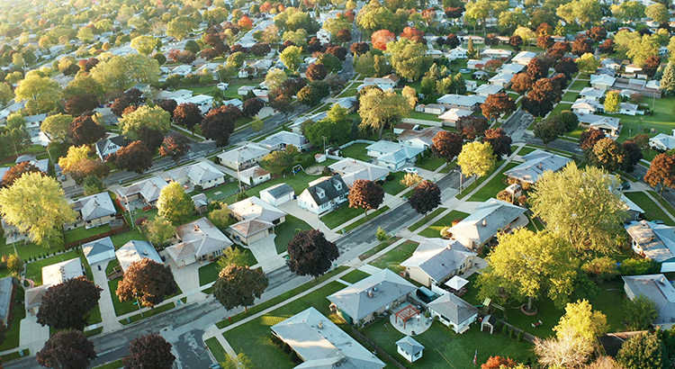 houses in residential area aerial view